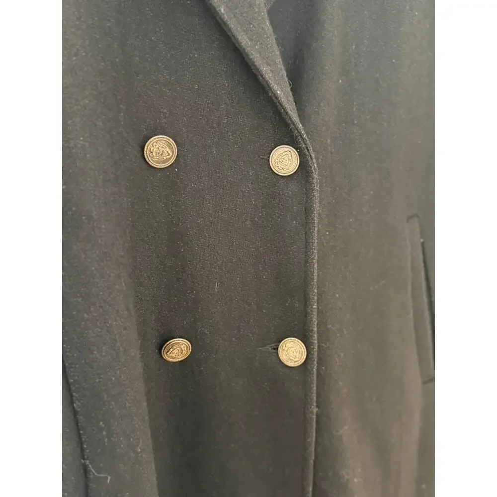 Vintage Black Wool Coat Long Double Breasted Minimalist Classic Coat‎ ✨